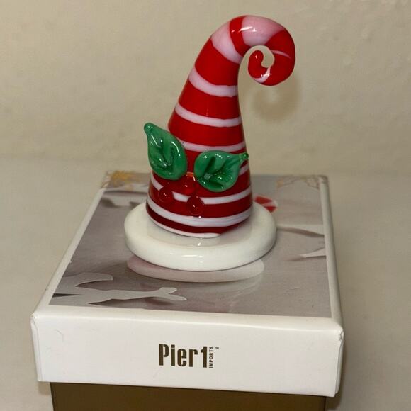 NEW Pier 1 Candy Cane Striped Glass 'Santa Hat' Handcrafted Christmas Figurine - Picture 13 of 16